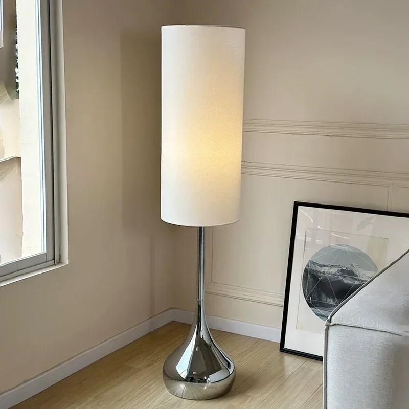 

Nordic Minimalist Cream Style Fabric Shade Led Floor Lamp Bedroom Living Room Bedside Lamp Home Decor Sofa Corner Standing Light