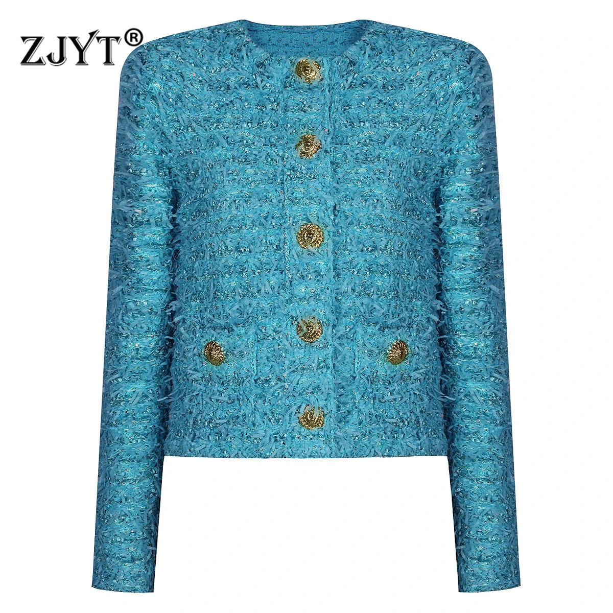 ZJYT Spring 2025 New Single Breasted Cardigan Sweaters Skirt Set for Women Knitting Tops Long Sleeve Knitwears Jersey Mujer Blue