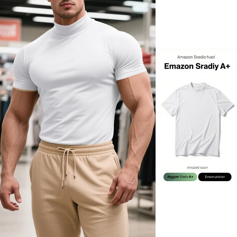 

Men's clothing summer solid color short-sleeved fashion base shirt men's tight turtleneck T-shirt