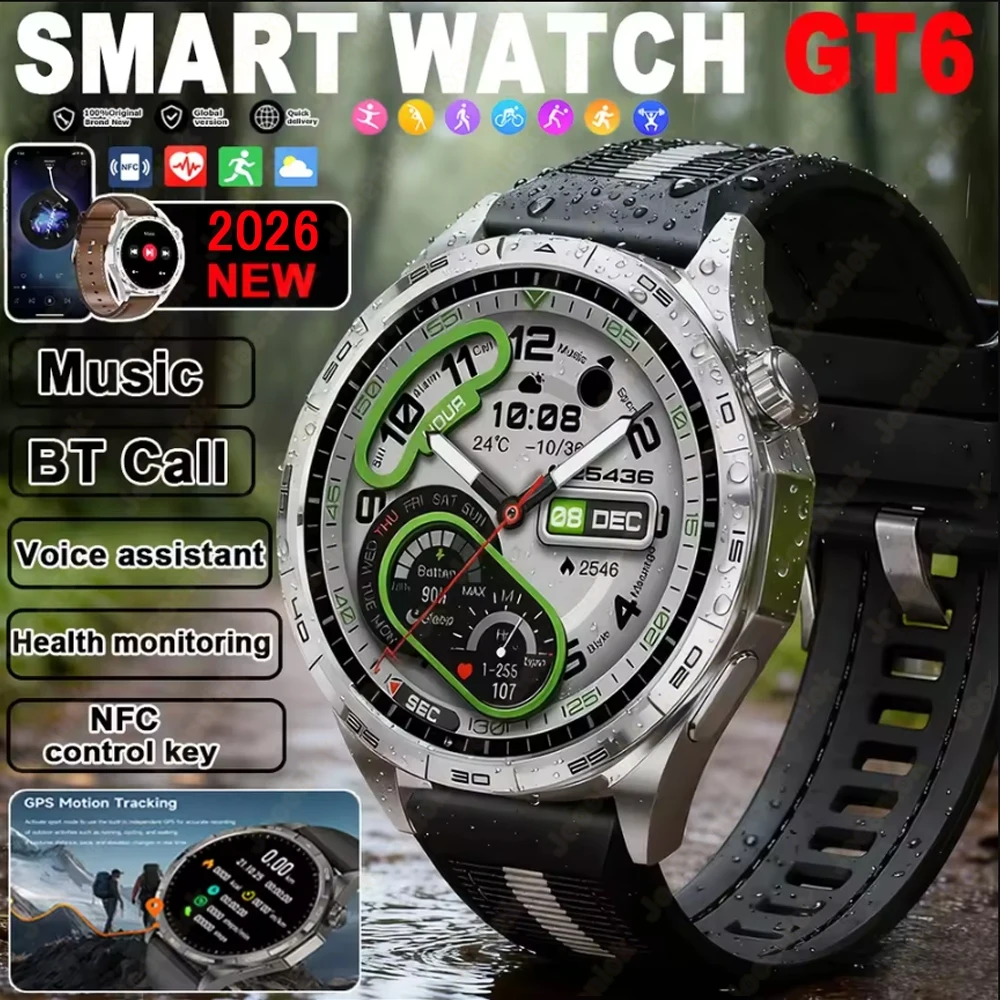 

Men Business Watch 6 Pro Outdoor Sports Smart Watch AMOLED Display NFC GPS Compass Heart Rate Monitor Bluetooth Call Smartwatch