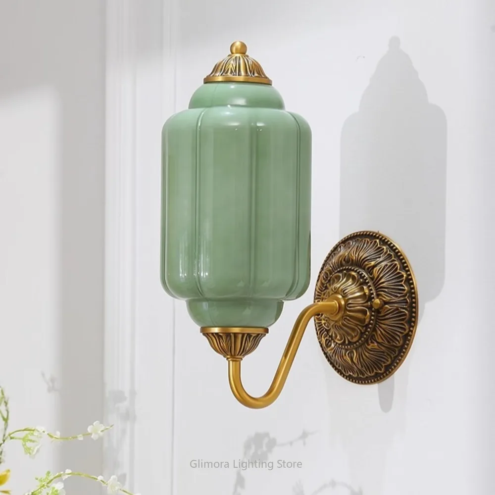 

French Retro Wall Lamp, High-End Artistic Cream & American Style, Metal & Glass Shade, for Living Room Bedroom Corridor Bathroom