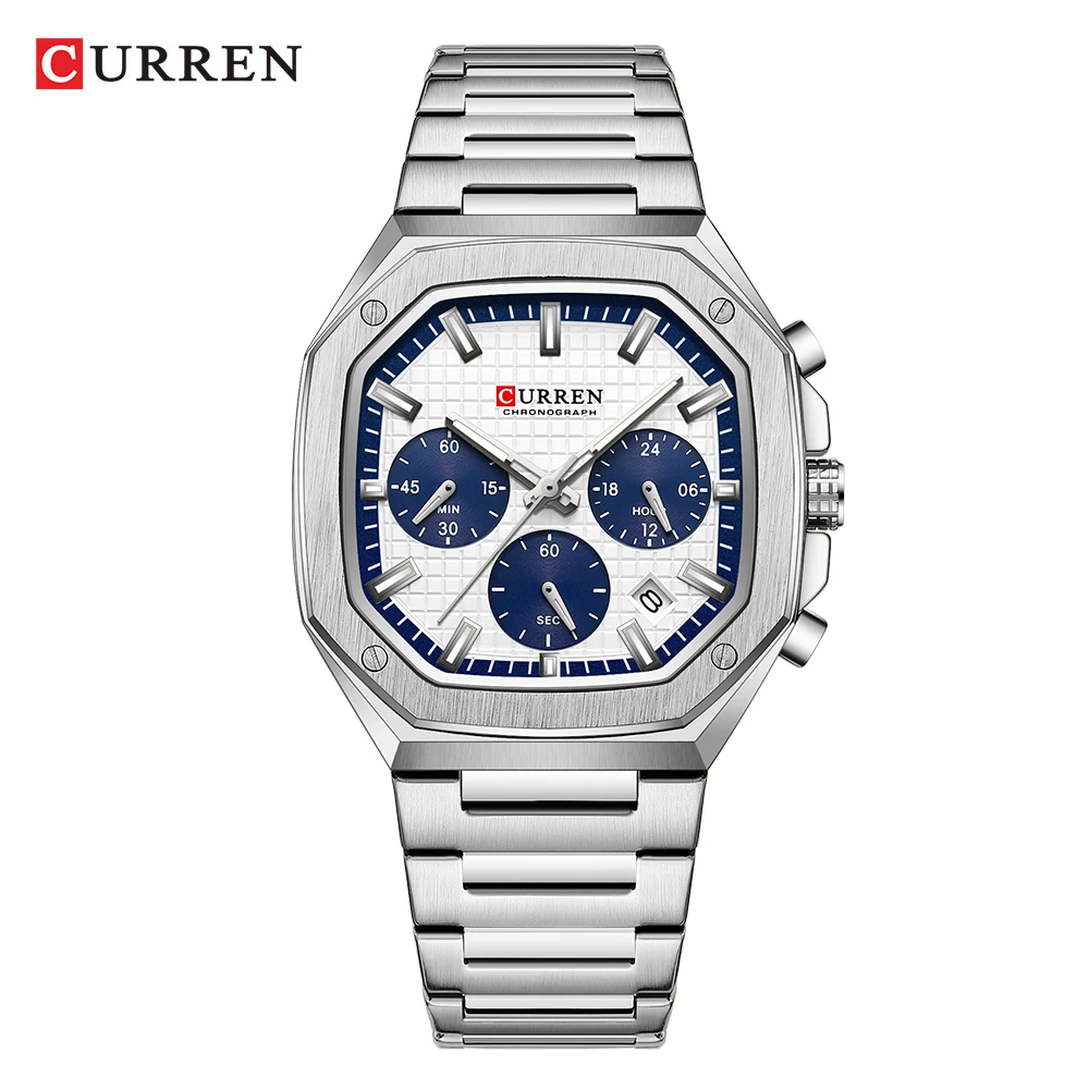CURREN Top Marke Einzigartiges Design Quadratisches Vintage-Zifferblatt Edelstahlarmband Neue lässige Quarz-Herrenuhren mit Chronograph 10