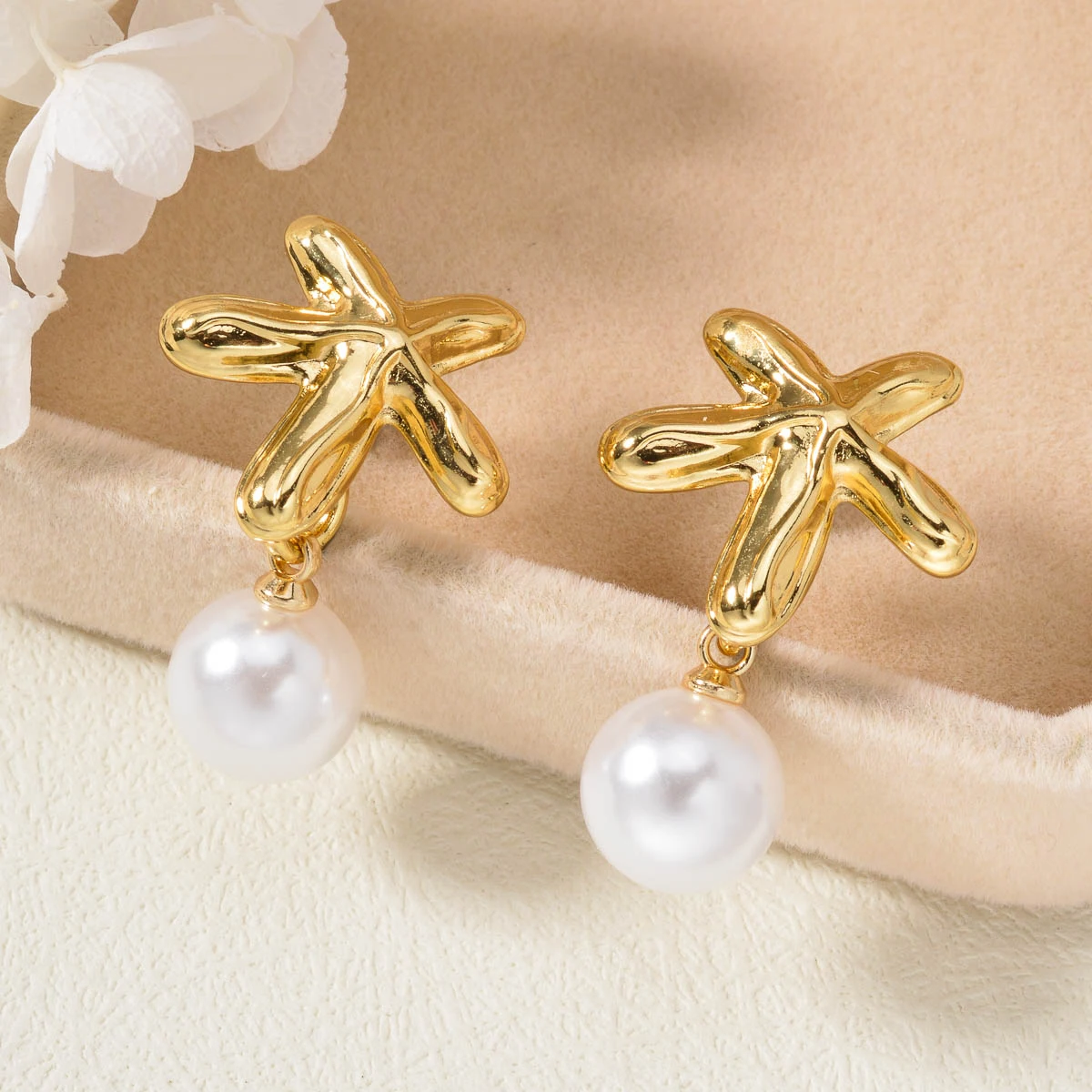 

Starfish Pearl Drop Earrings Gold Plated Ocean Stud Earrings Hypoallergenic Stainless Steel Jewelry For Women Beach Party Wear