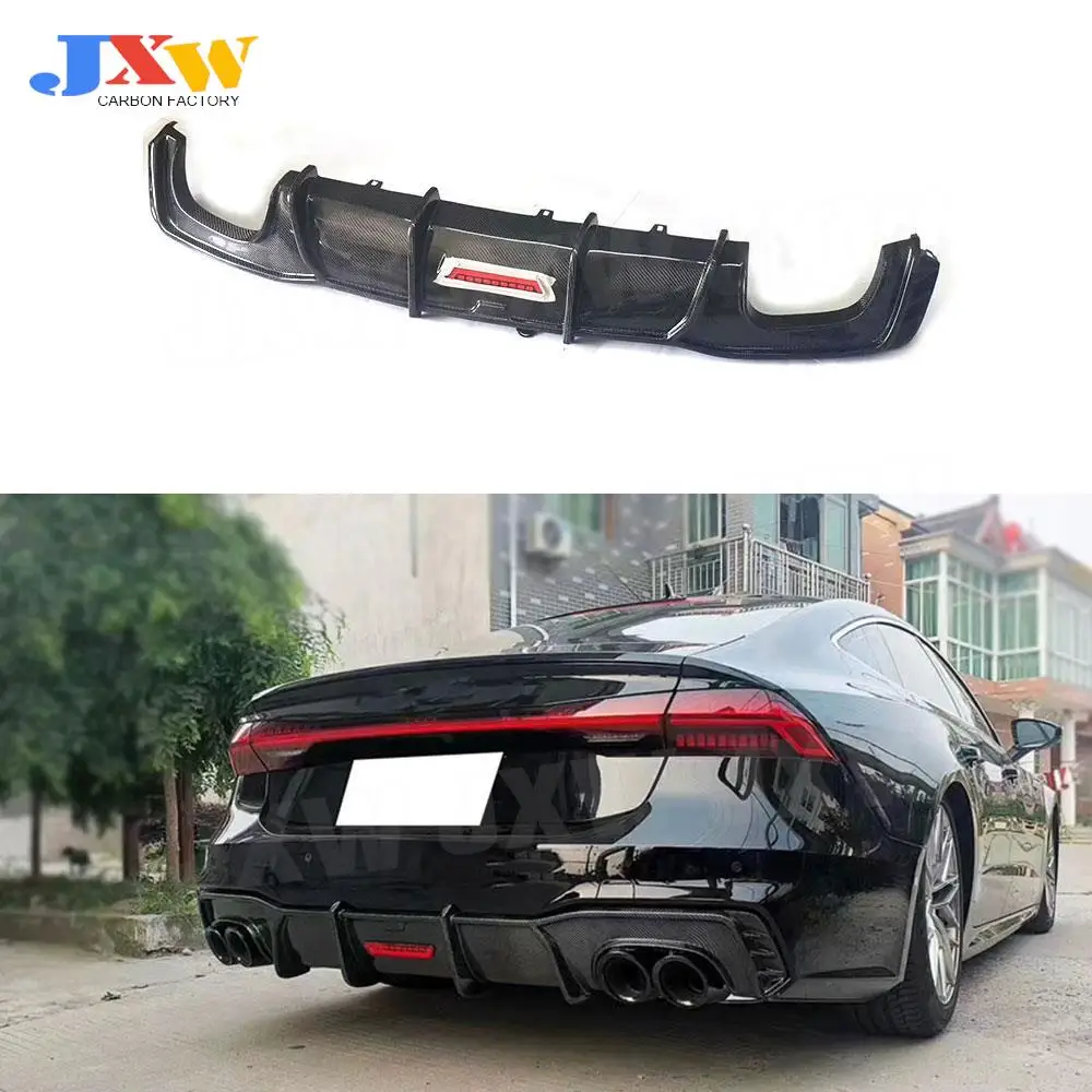 

Carbon fiber Rear Lip Diffuser With Lamp Spoiler For Audi A7 S7 RS7 2019-2021 FRP Car Fins Shark Style Bumper Protector