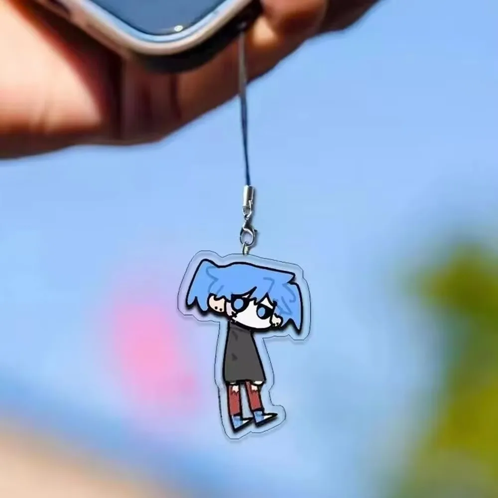2pcs Game Sally Face Sal Larry Cosplay Keychain Acrylic Rope Keyring Two-sided Key Phone Chain Bag Pendant Halloween Accessories