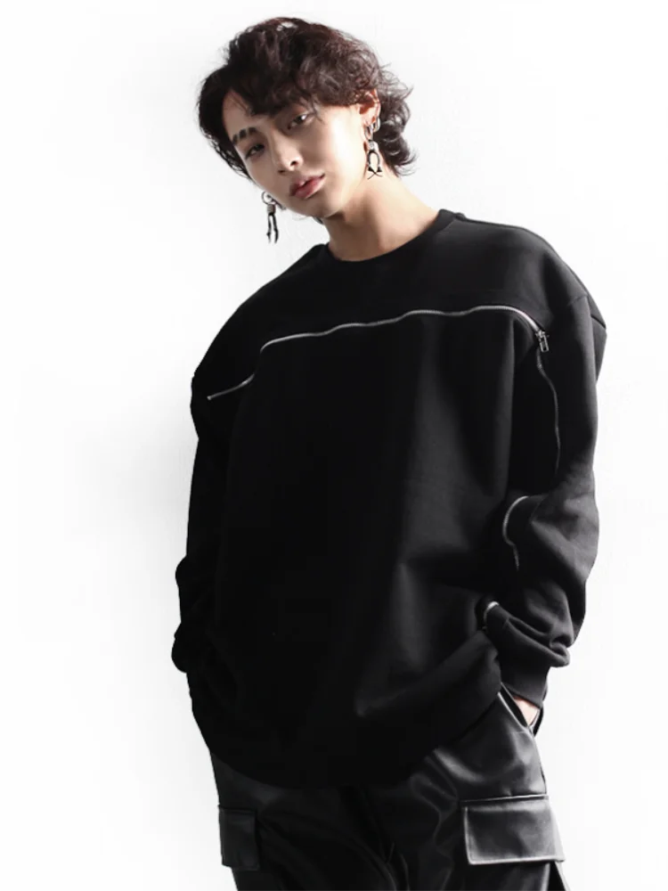 Men's Long Sleeve T-Shirt Spring And Autumn New Personality Zipper Stitching Design Fashion Youth Sunshine Large Size Top
