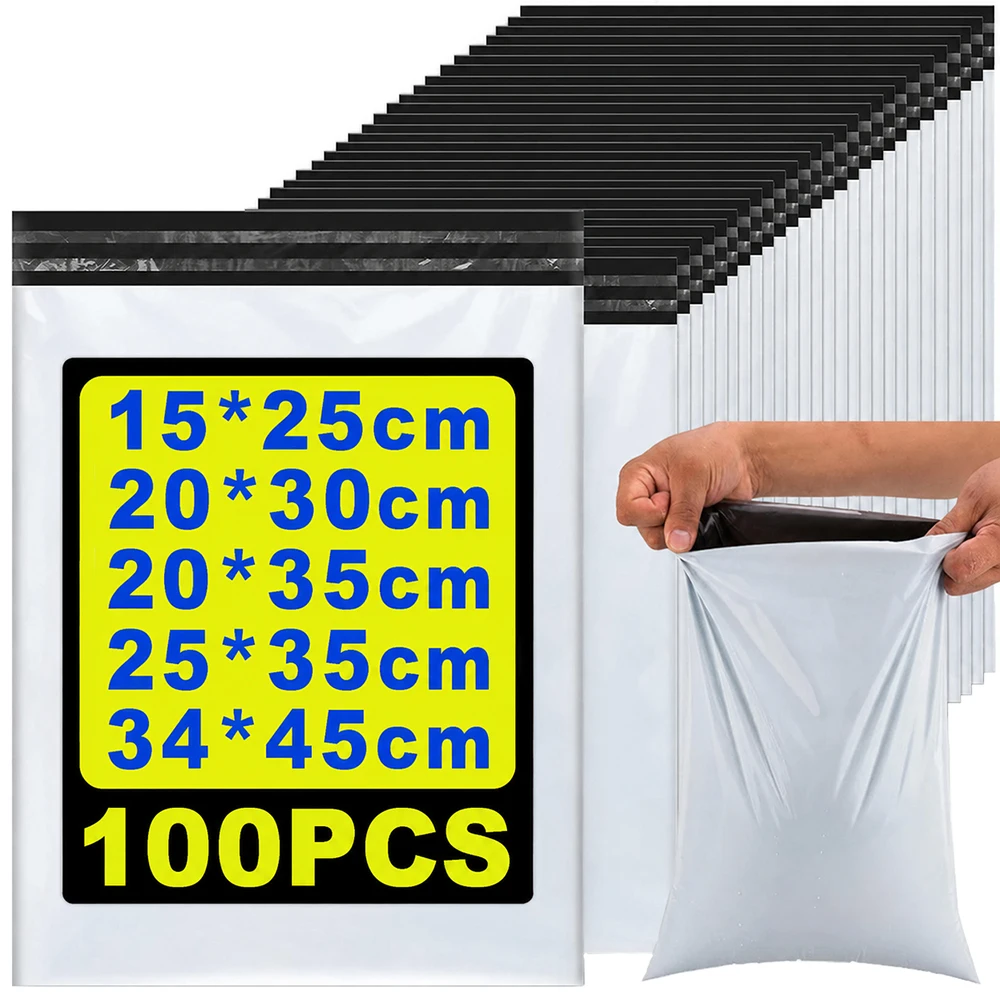 

100PCS White Self Adhesive Seal Courier Bags Express Mail Envelope Storage Mailing Plastic Packaging Pouch For Express Delivery
