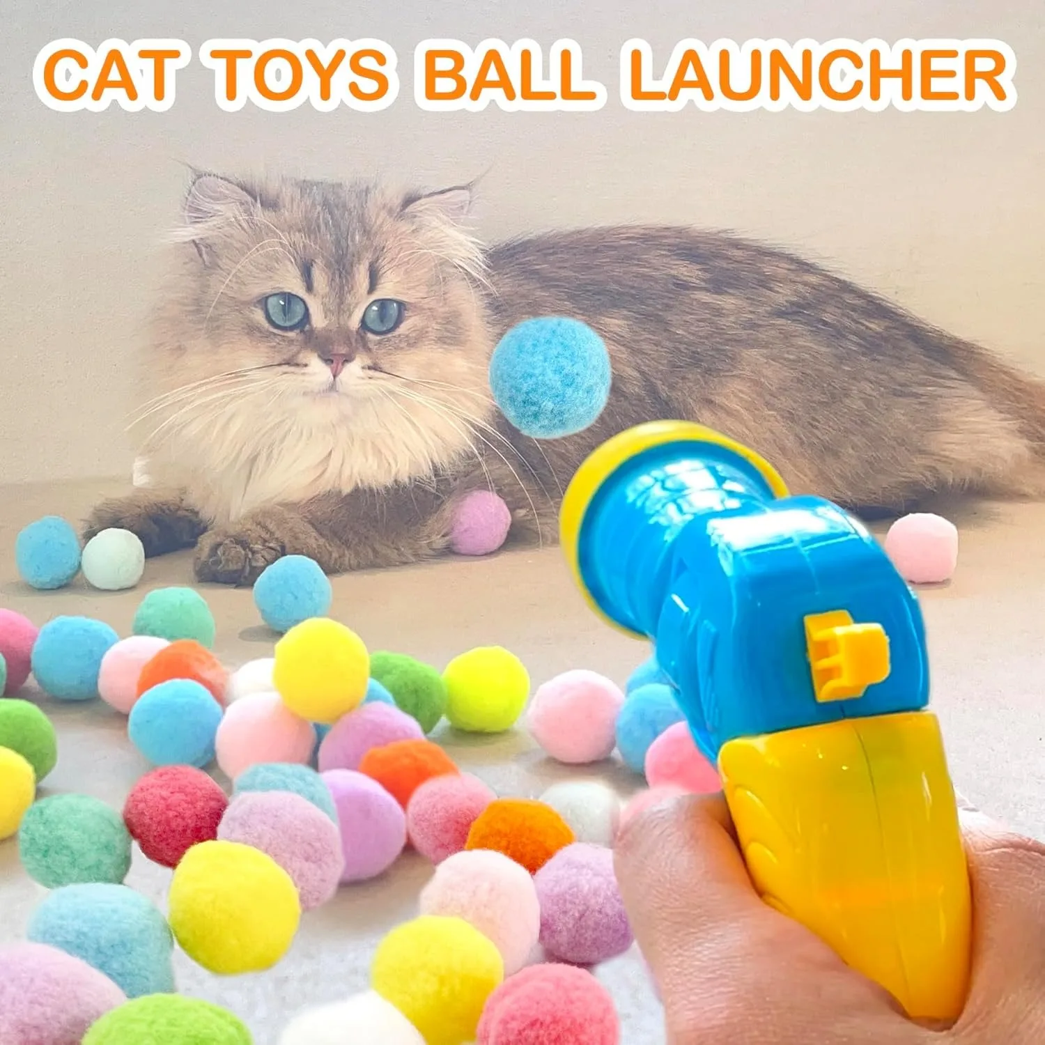 31Pcs Cat Ball Toy Launcher Gun Kitten Interactive Cat Toys for Indoor Cats with 30 Plush Balls Best Toys for Bored Cats Gifts