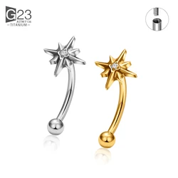 ASTM F136 Titanium 16G CZ North Star Rook Earring 6mm 8mm 10mm 12mm Curved Barbell Eyebrow Cartilage Tragus Labret Piercing