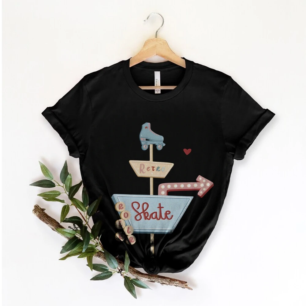 グラフィック Tシャツレトロスケート Tシャツ綿 100% 高品質オーバーサイズカラフルな Tシャツローラースケートプリントヴィンテージ Y2K 雰囲気