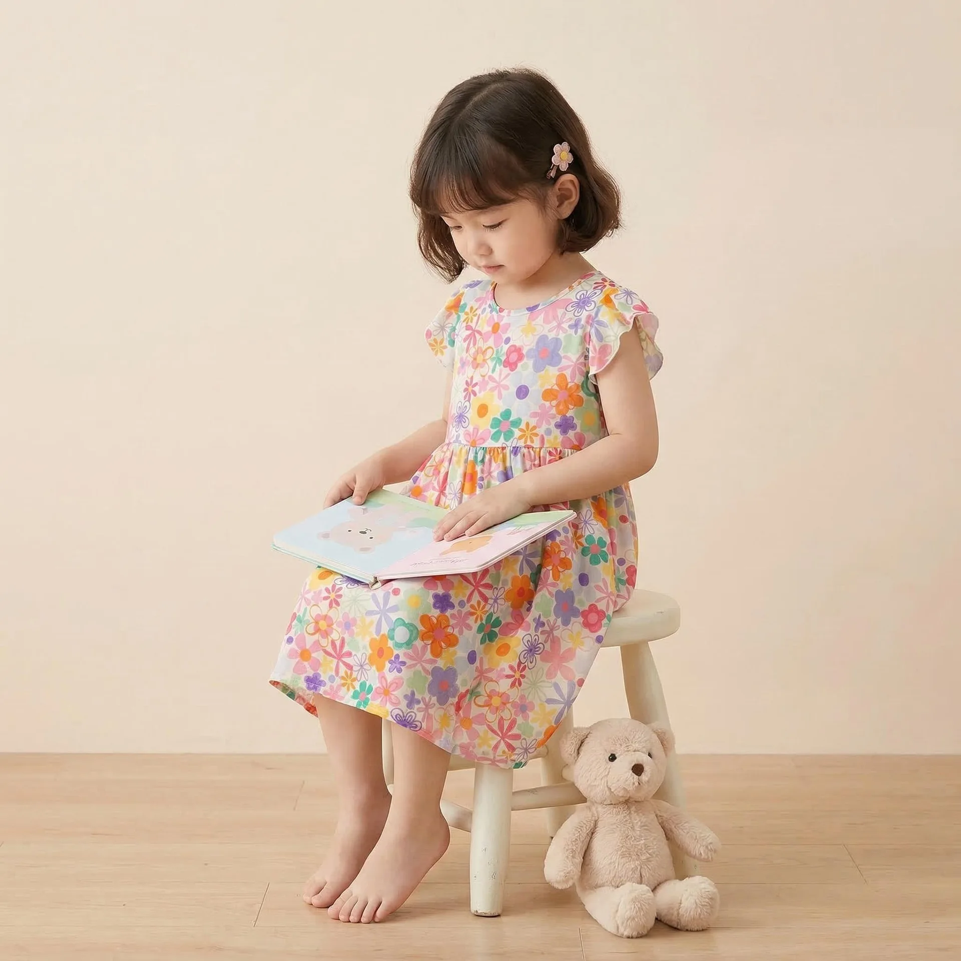 

Girls' Floral Dress | Flutter Sleeve Cotton Princess Dress | Kids' Summer Long Dress | Children's Clothing