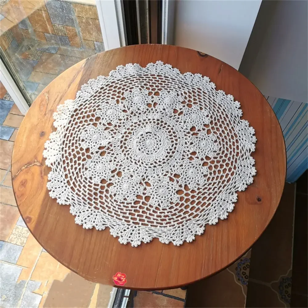 Table Mats Round Handmade Cotton Pad Crochet Kitchen Coaster Tablecloth Placemat Lace Doilies Christmas Table Mats