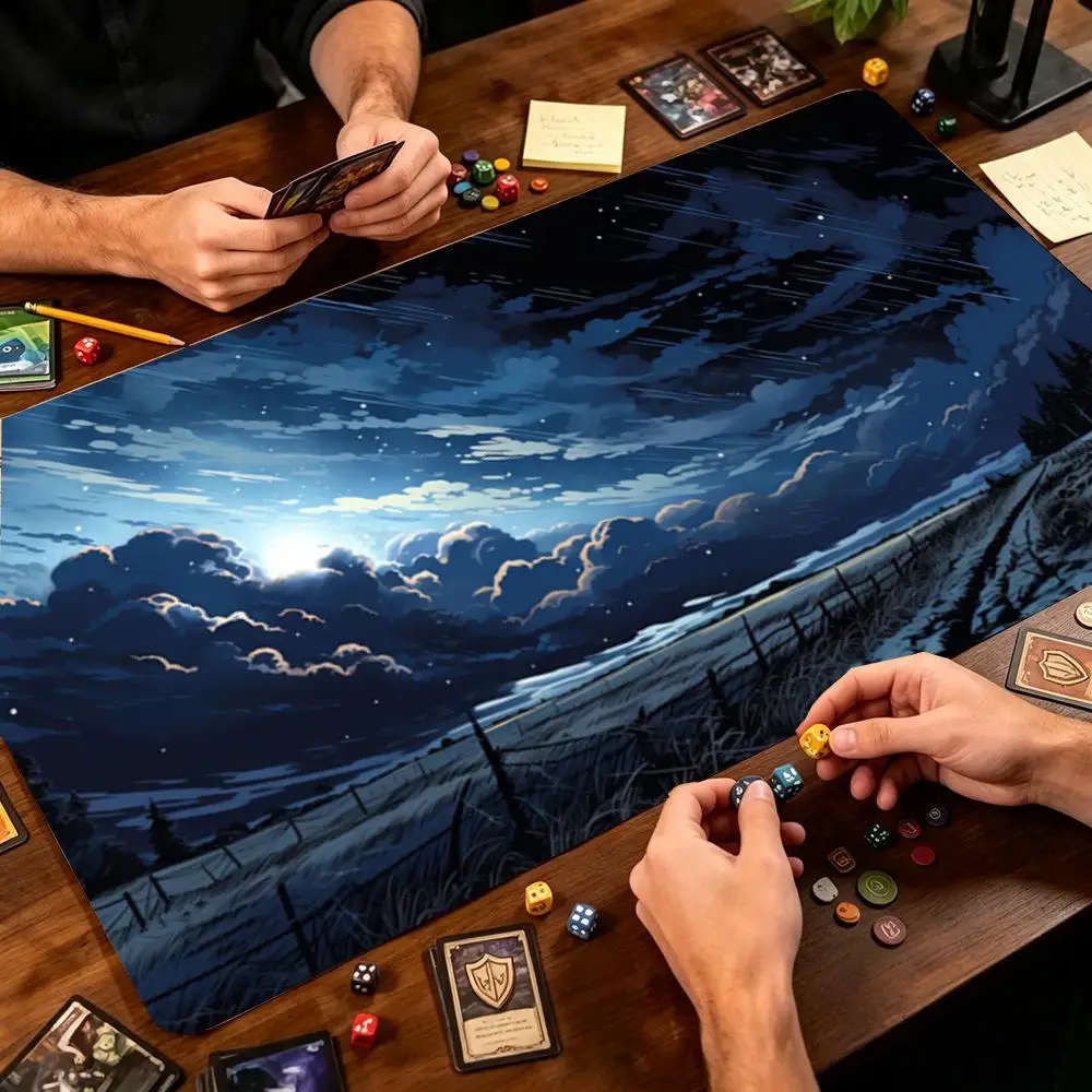 Anime Starry Night Wilderness TCG Playmat Large Desk Mat Mouse Pad Mousepad Non‑Slip  Table Mat For Tabletop Card Game Desktop