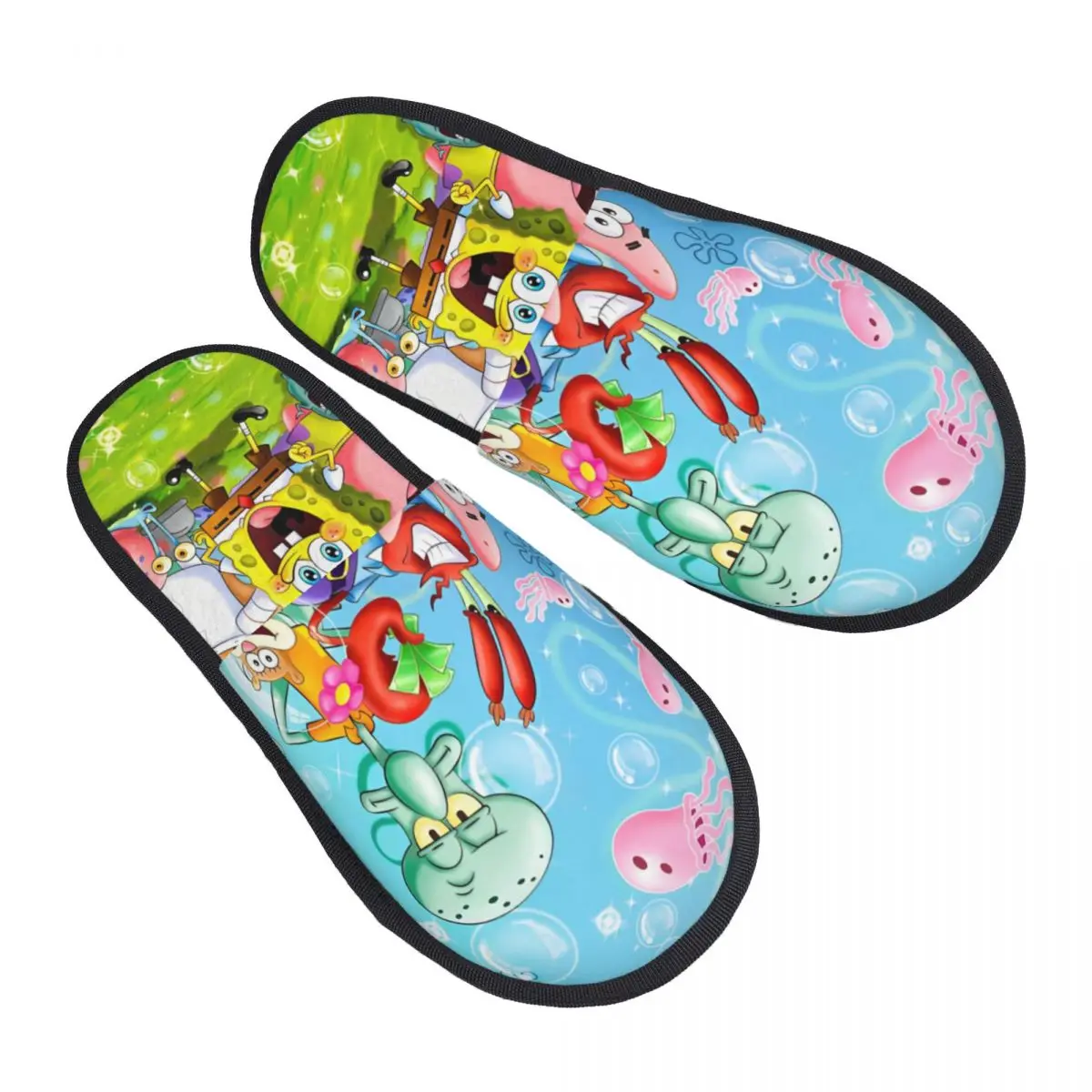 SpongeBobed Anime Cartoon Furry Slippers Non Slip Soft Household Cotton Fur Slippers Slides Living Room