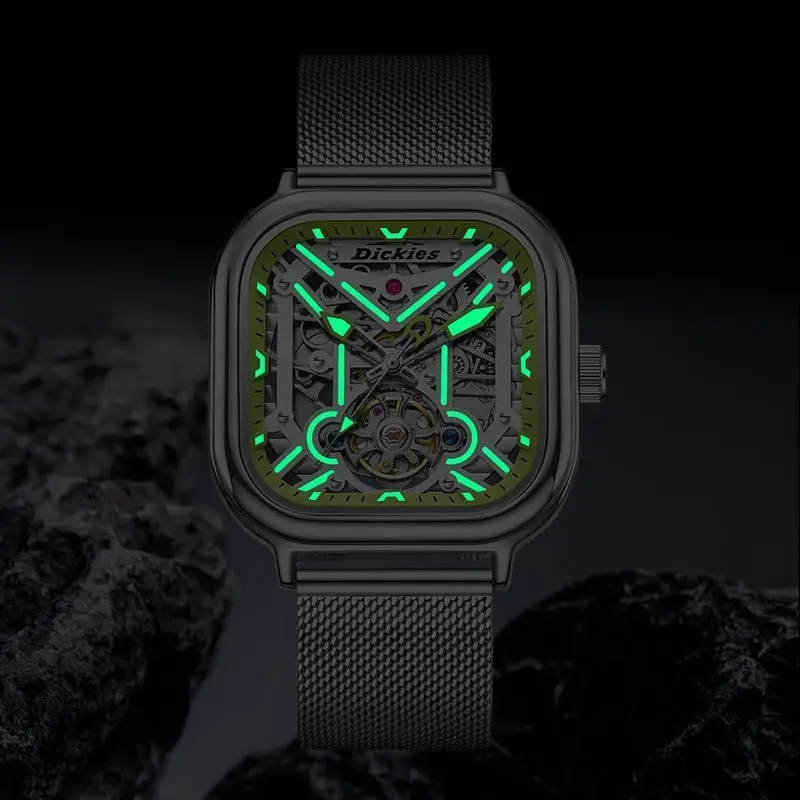 Genuine Dickies Square Mechanical Watches Trendy Fashion Luminous Hollow Waterproof CL-729