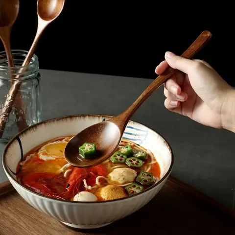 Korean Kitchen Cooking Wooden Spoon, Japanese Kitchen Utensils, Large Soup Spoon, Household Short Handled Rice Spoon, Soup Spoon