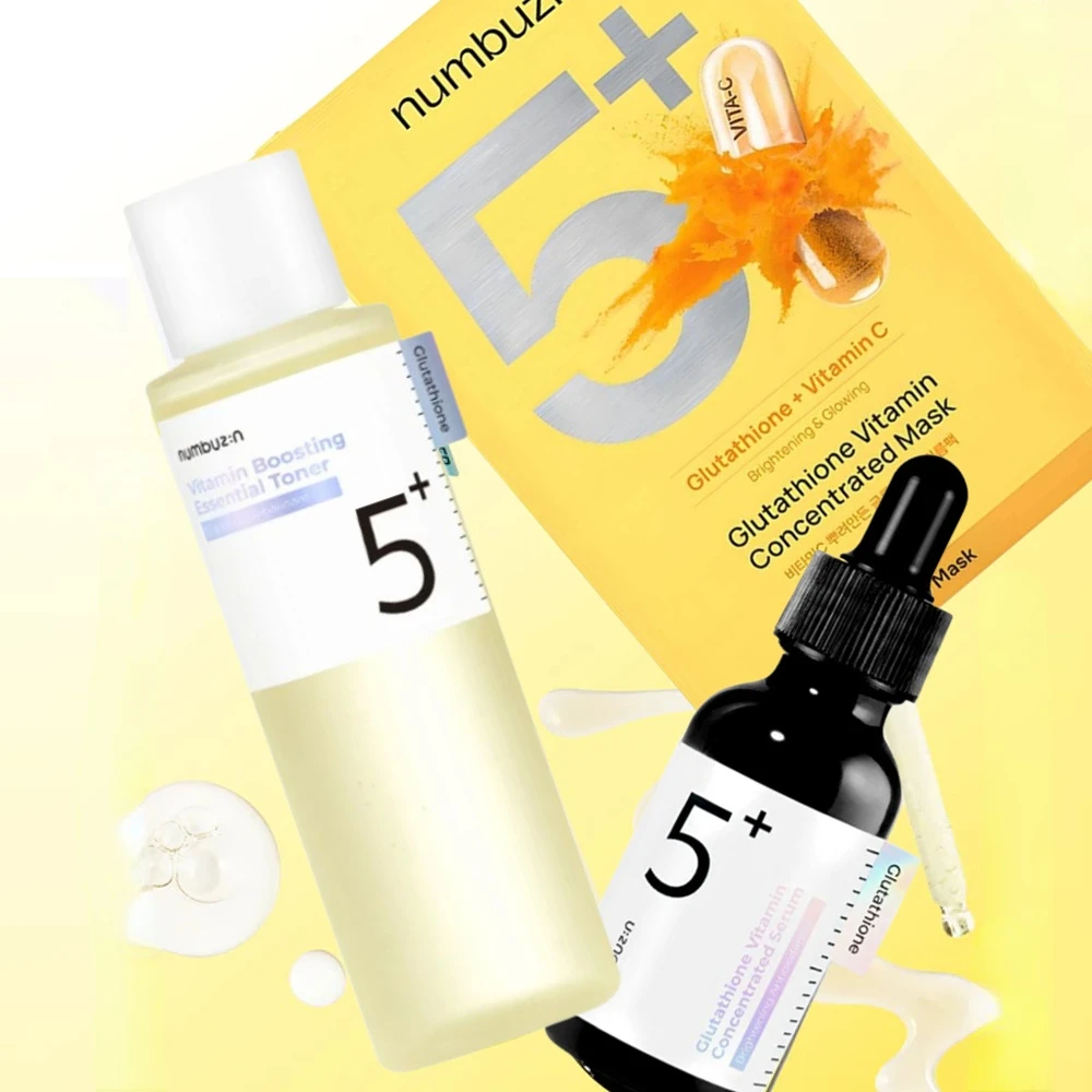 Numbuzin No.5+ Glutathione Vitamin Concentrated 5 Sheets Mask Dark Spot Cream Vitamin Boosting Essential Toner & Serum Skincare