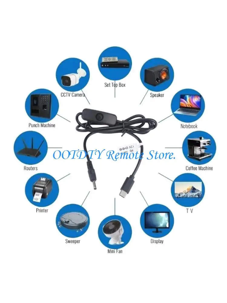 Center Positive 12V Power Cable with Type C Input, 3.5 X 1.35 Mm Male Tip and On Off Control for LED Light Camera Daily Power