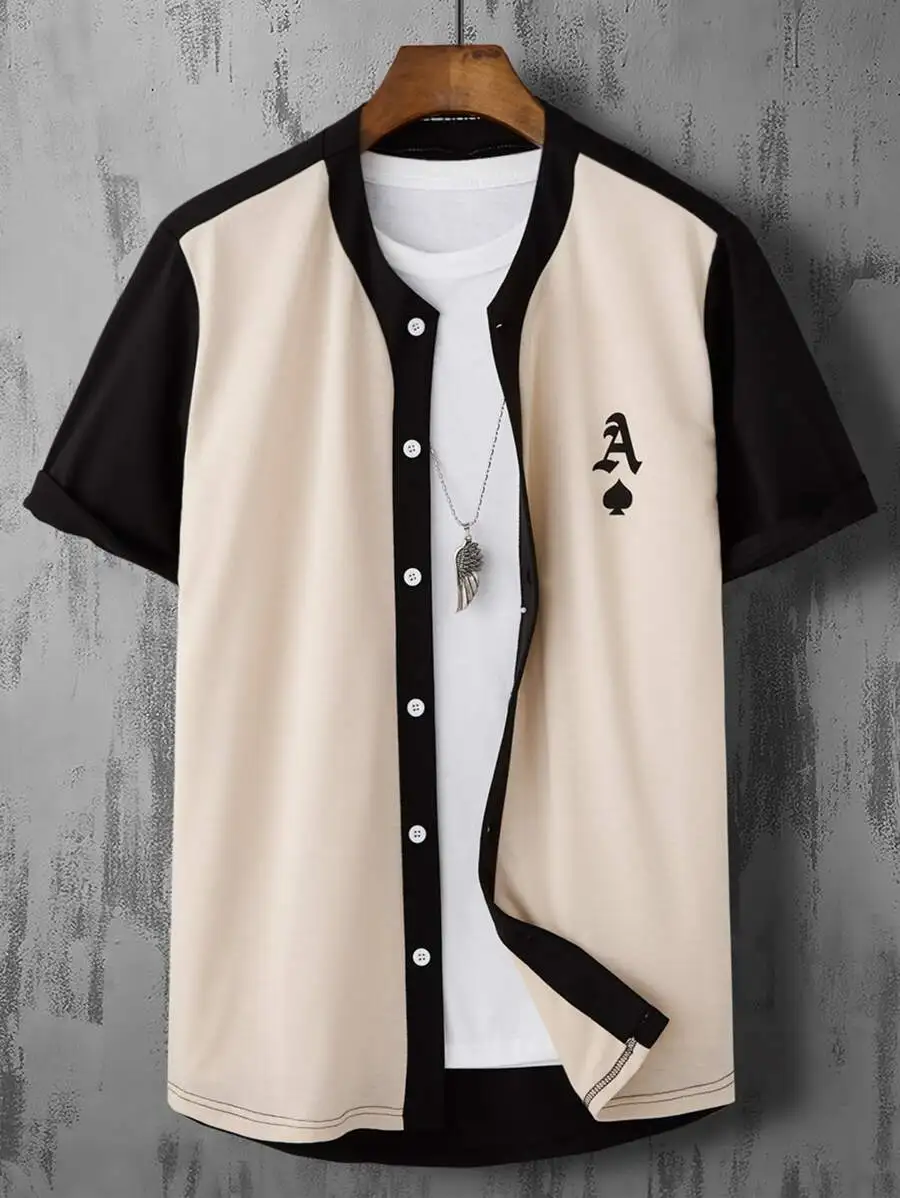 

Men's Colorblock Button-Front Baseball Shirt with Graphic Print