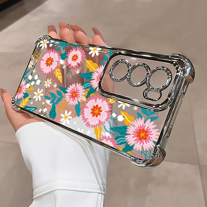 Pattern Flowers Phone Case For Motorola Edge 50 60 70 Fusion Moto G40 G24 G06 G77 G60 Fashion Plating Shockproof TPU Cover view 3
