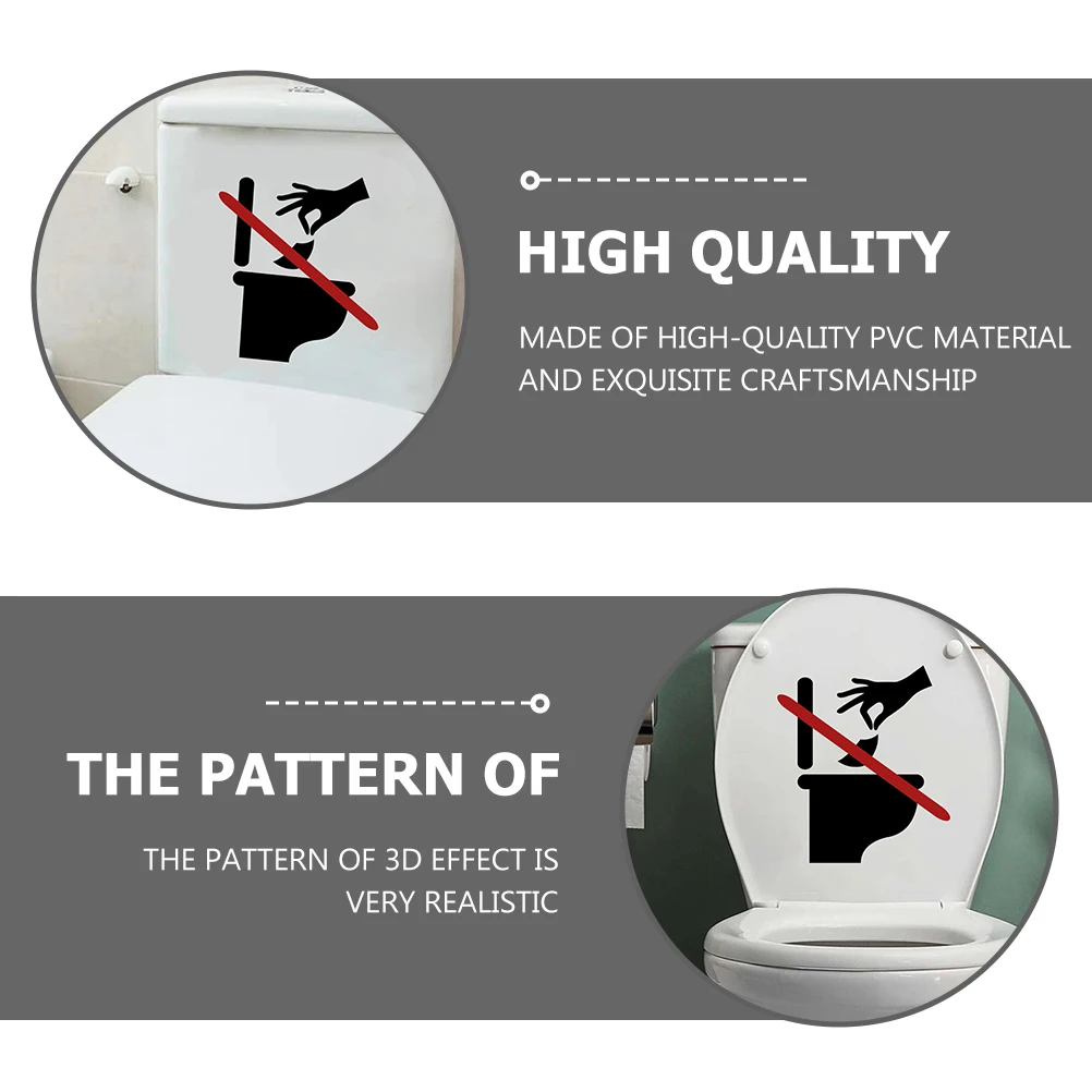 

2 Sheets Bathroom Sign Stickers Removable Toilet Seat Cling Warning Decals PVC Easy Paste Lid Supermarket Kids Decor