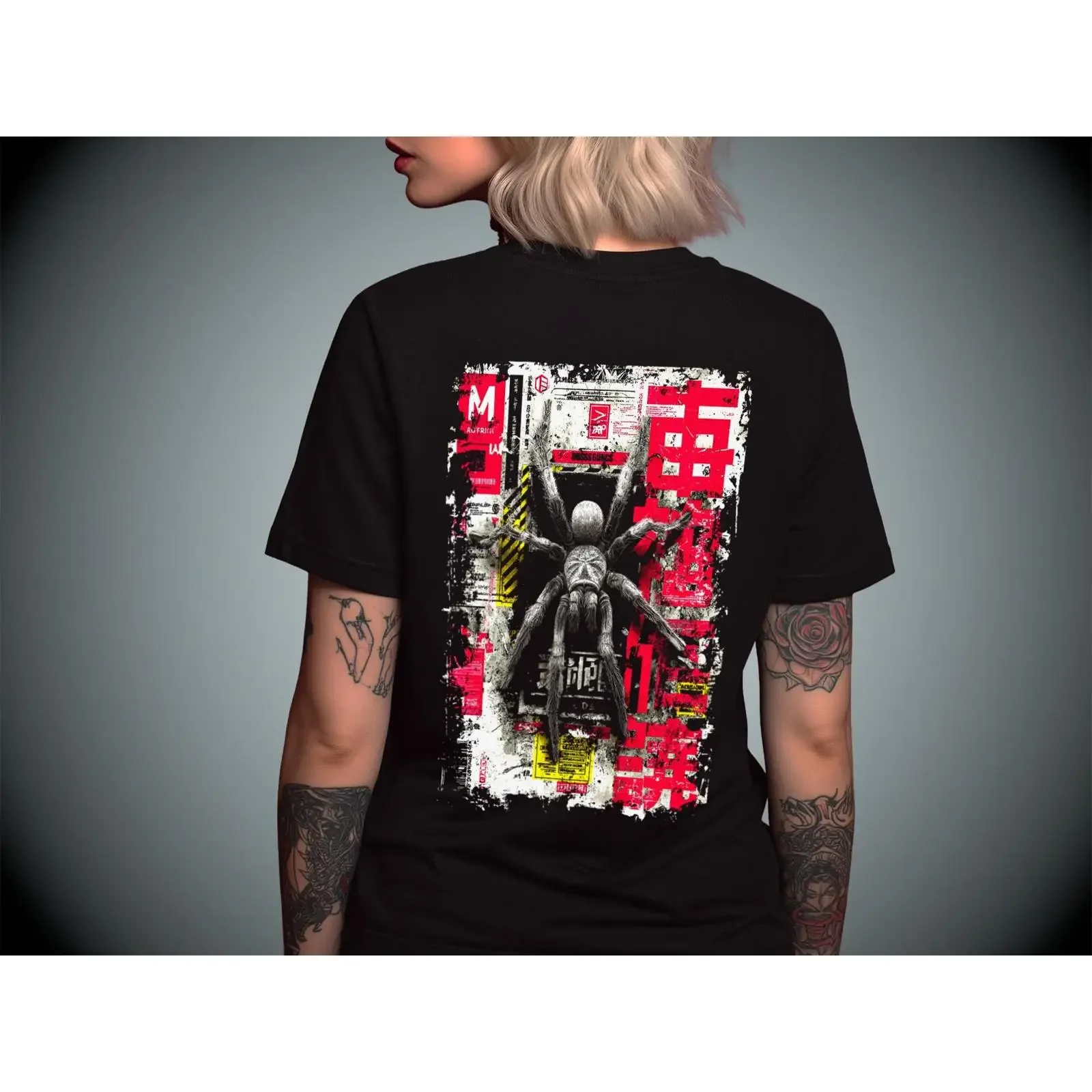 Tarantula T Shirt Distressed Poster Back Print Black  vintage Washed Top For Everyday Wear Stylish graphic designer clothes
