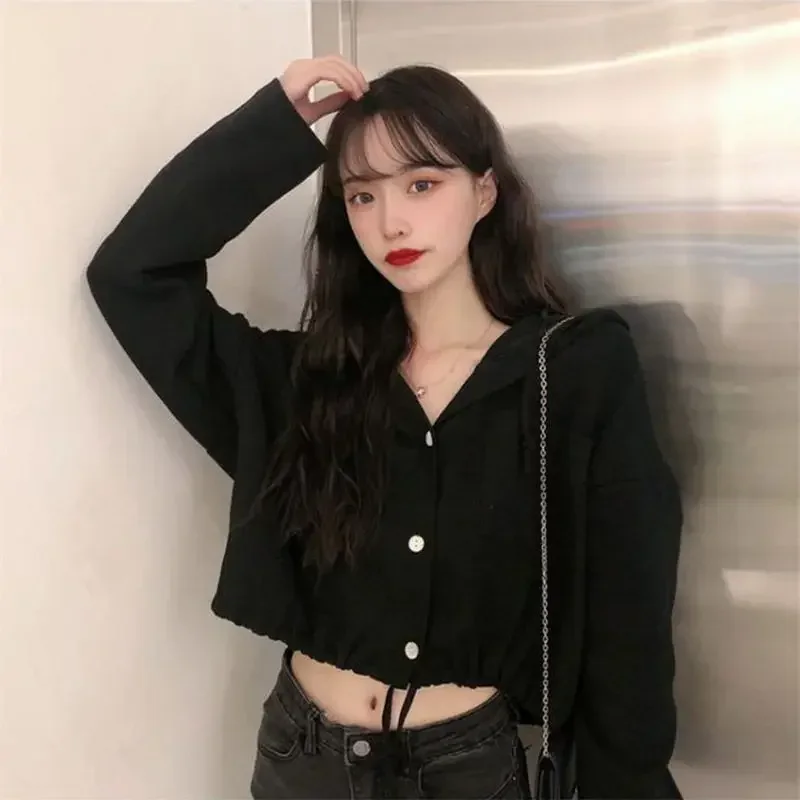 مع قبعة هوديس المرأة اقتصاص لون نقي رسم سلسلة Preppy العصرية الحلو كل مباراة المؤنث بسيط الربيع المراهقين فضفاض رائجة البيع #5