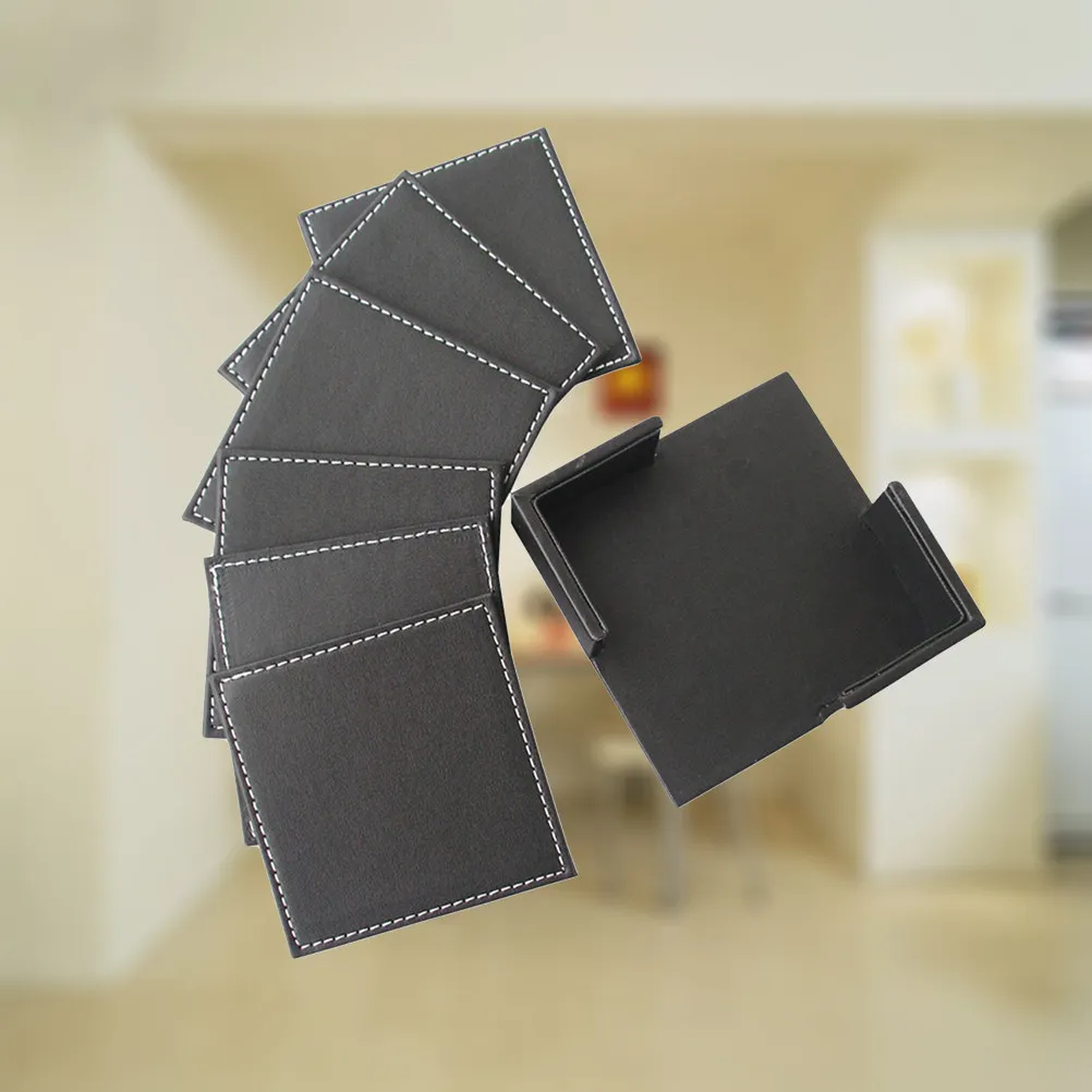 

6Pcs Coaster Square Design Heat Resistant PU Cup Glass Table Mat Soft Padded Stain Resistant Dining Placemat Holder