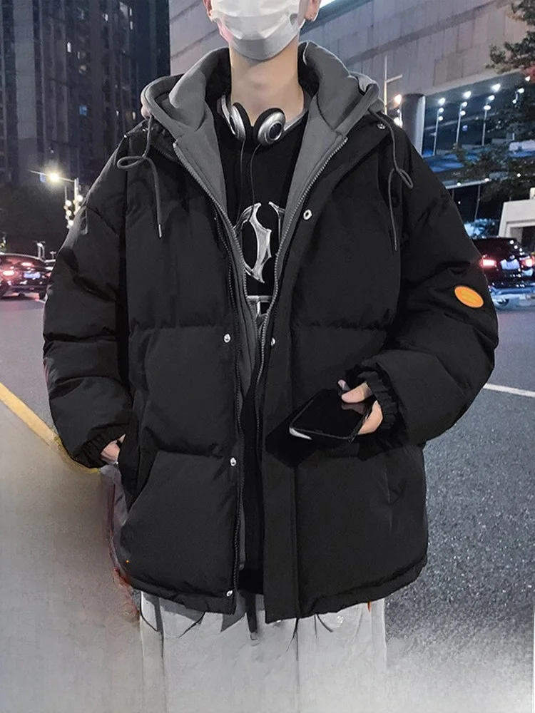 

Мужская пуховая хлопковая куртка с капюшоном, теплая куртка-пуховик, молодежная модная повседневная верхняя одежда с застежкой-молнией