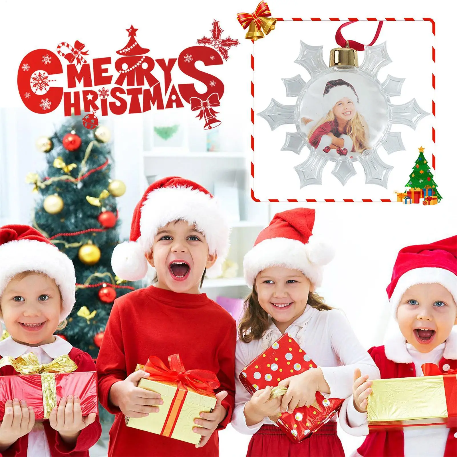 1pc Christmas Photo Insert Baubles Festive Gift Xmas Tree Decorations Replaceable Random Photo Ball DIYs Transparent Pendants