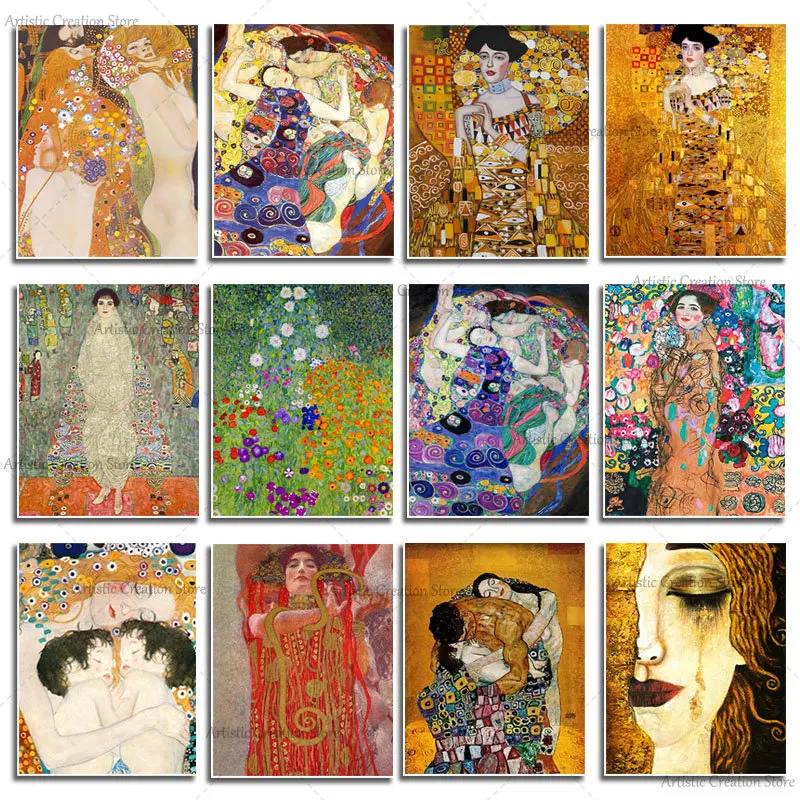 Gustav Klimt Family Famous Canvas Painting Tear Kiss Gold Modern Posters Print Wall Art Picture for Room Wall Home Decor Cuadros