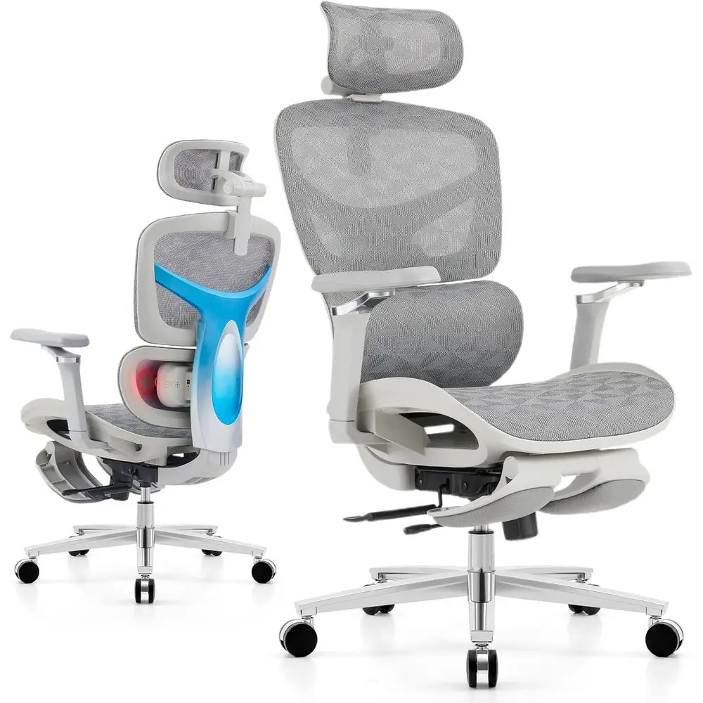 

Ergonomic Home Oice Desk Chair with Massage Lumbar Support，4D rest & 5D Armrests, Reclining Big and Tall 400LBS Mesh Chair with
