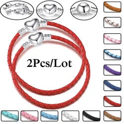 2Pcs/Lot Special Offer Leather Chain Bracelets Fit Handmade Beads Charm Bracelet Couples Pulsera Jewelry For Women Men Wholesale