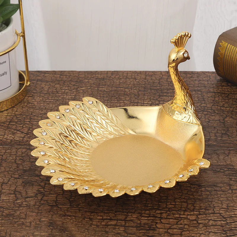 Creative Gold Color Peacock Shape Fruit Plate Bird Dried Dish Snack Tray Nut Bowl Table Wedding Party Home Decoration