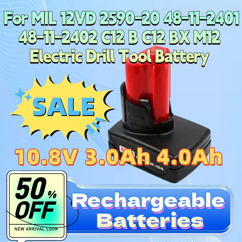 

Аккумулятор для электроинструмента MIL 12VD 2590-20 48-11-2401 48-11-2402 C12 B C12 BX M12, 10.8В 3.0Ач 4.0Ач