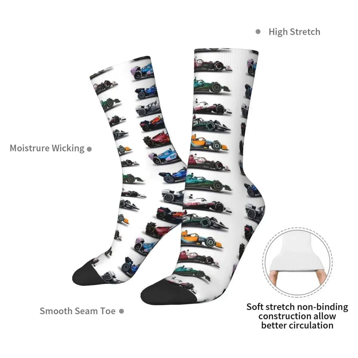 F1 All Cars Socks Harajuku High Quality Stockings All Season Long Socks Accessories for Man's Woman's Birthday Present