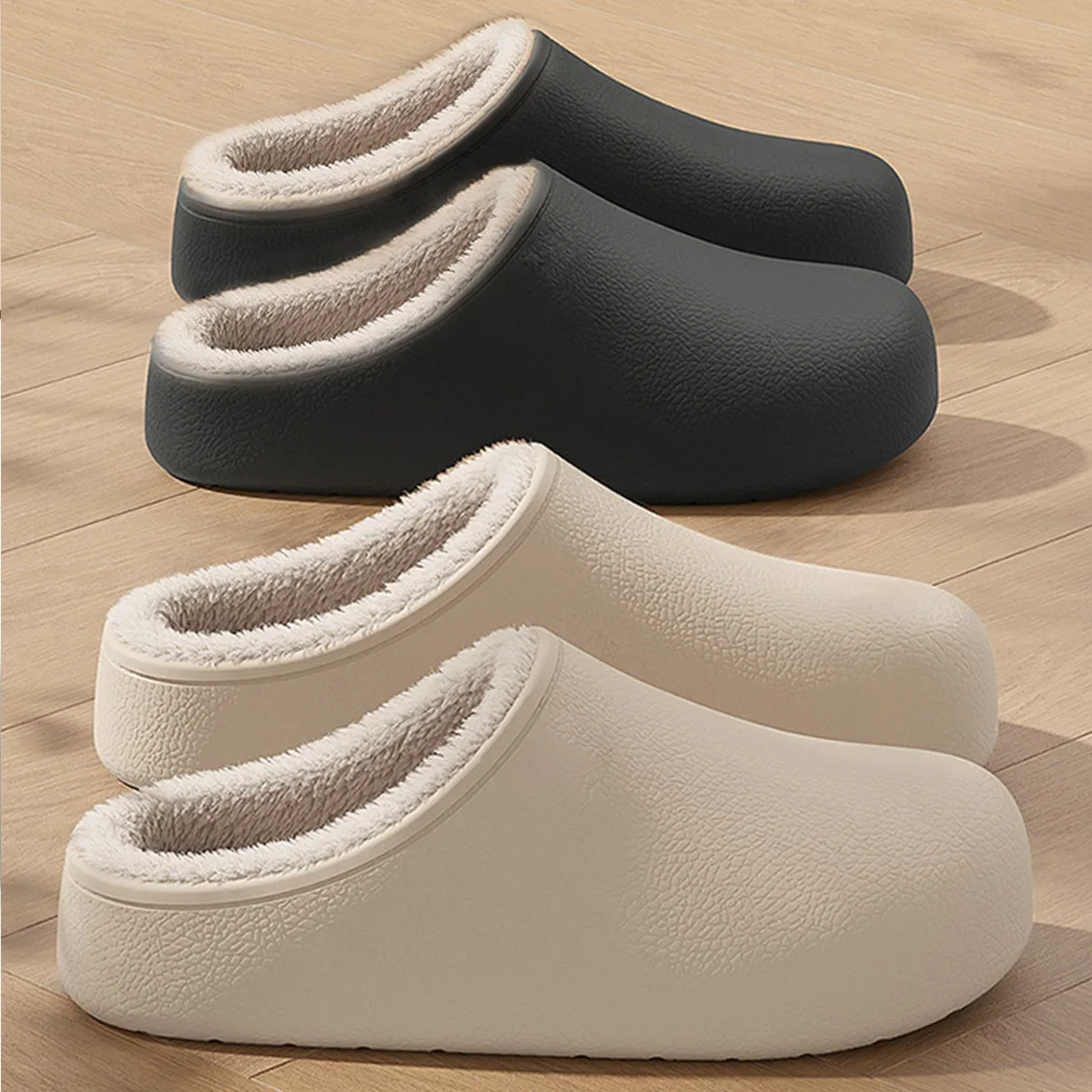 Women Men Winter Warm Clogs Waterproof One Piece EVA Platform Slippers Plush Lined Indoor Outdoor Shoes Size 36-44