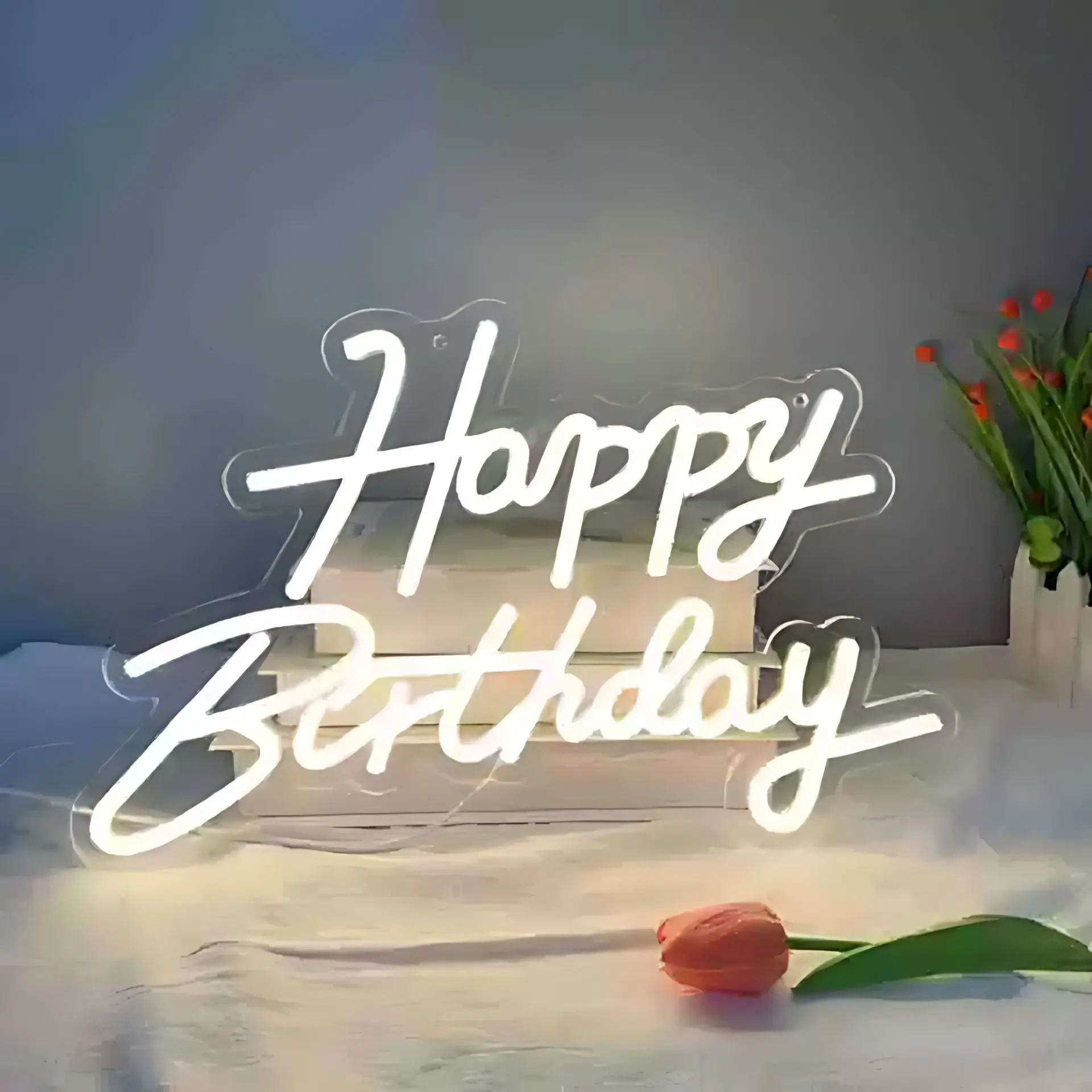 Happy Birthday LED Shape Light, Acrylic Neon Sign, Romantic Birthday Party Decor, Customizable Gift