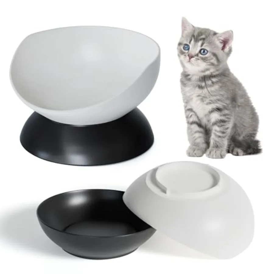 Cuencos elevados para gatos, cuenco elevado de melamina para comida de gatos para alimentación de gatitos en interiores, plato de comida húmeda y seca