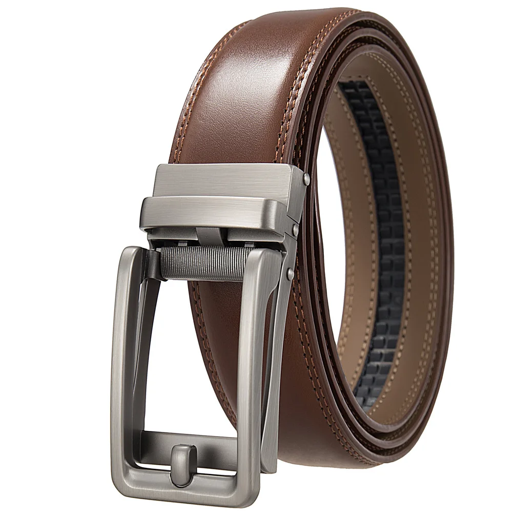 

3.5cm Genuine Leather For Men's High Quality Buckle Jeans Cowskin Casual Belts Business Cowboy Waistband Automatic Buckle Strap