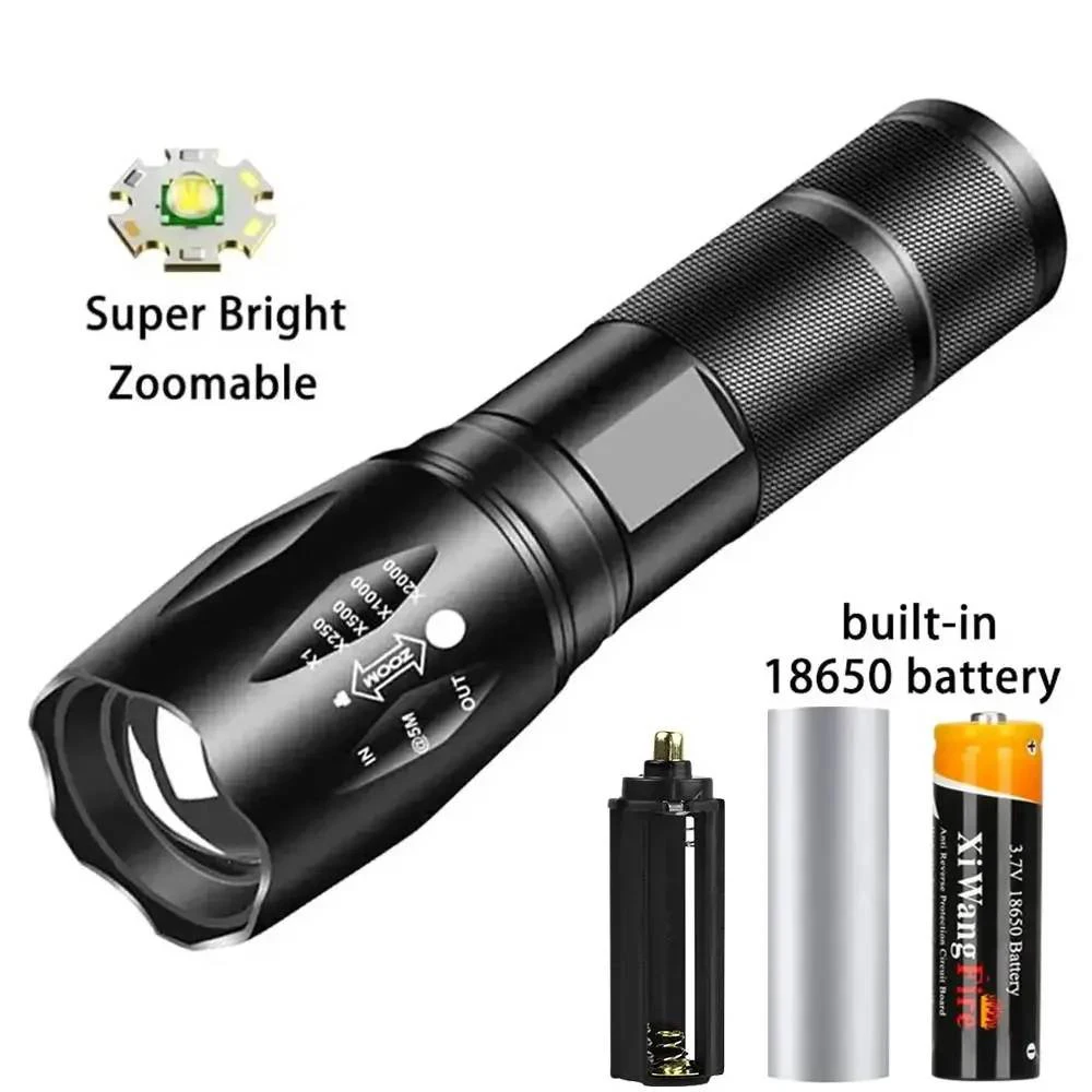 Powerful LED Flashlight Aluminum Alloy Portable Torch USB ReChargeable Outdoor Camping Tactical Flash Light