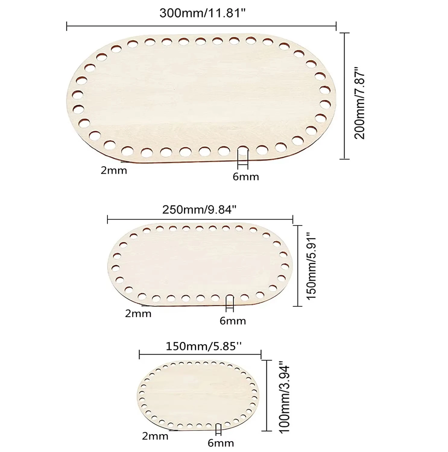 3Pcs/set Natural Wooden Basket Bottom Oval Blank Solid Crochet Basket Wood Base DIY Basket Weaving Supplies Home Decoration