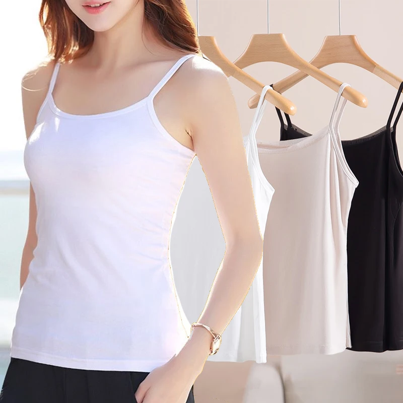 3PCS Black White Nude Camisoles Tops Women Sexy Tank Tops Solid Cotton Vest Tops Summer Strap Basic Tops Female Sleeveless Vest