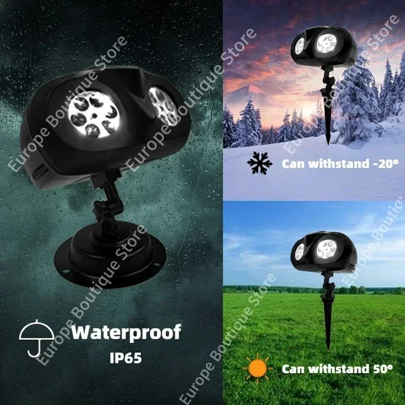 Proyector de copo de nieve LED de doble tubo, luces de proyección navideña, lámpara impermeable para exteriores, foco de nieve para fiesta navideña de Navidad