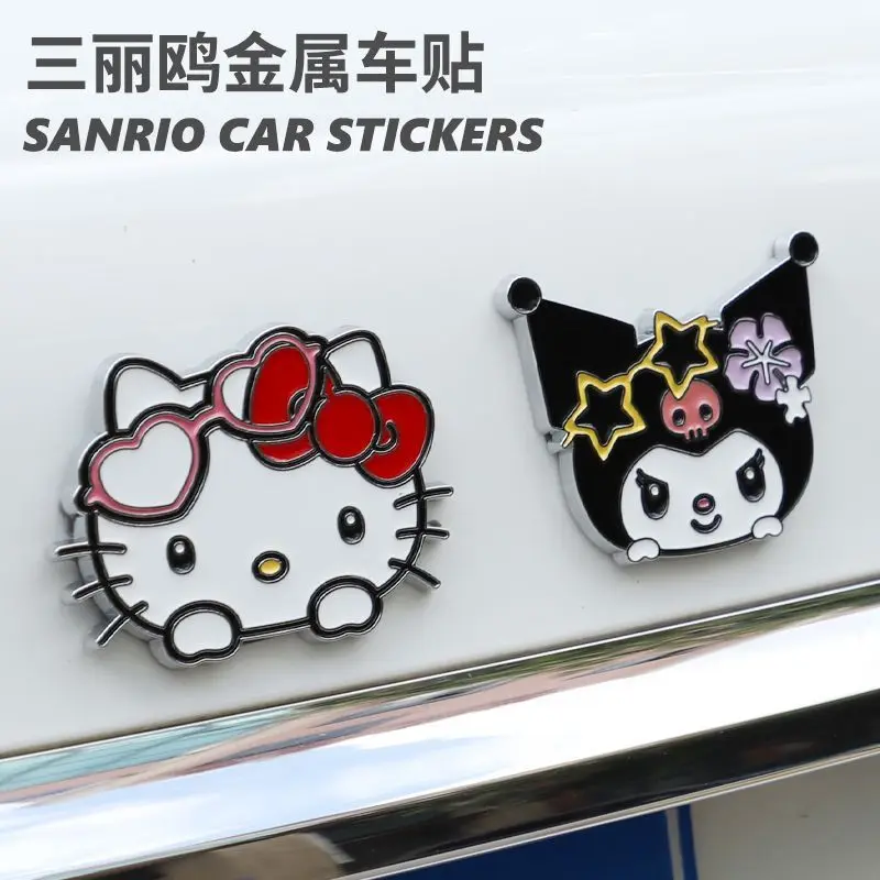 

3D Kawaii Sanrio Car Sticker Kuromi Cinnamoroll Hello Kitty KT Cat Metal Scratch Cover Waterproof Auto Decoration