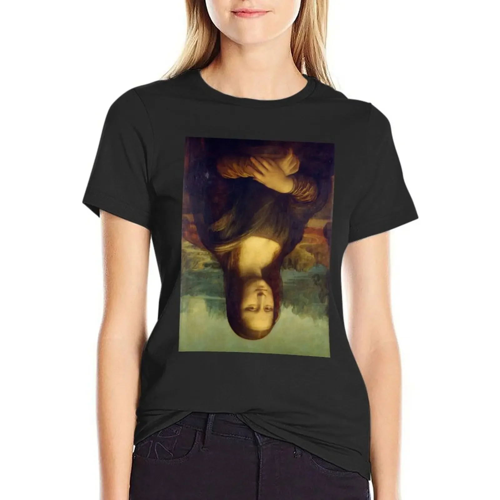 

Mona Lisa Flipped Upside Down T-Shirt shirts graphic tees anime clothes Womens graphic t shirts