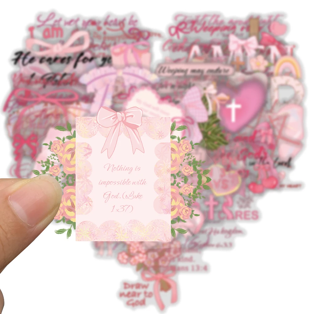 50PCS Pink Bow Bible Stickers Aesthetic Stationary Harajuku Bicycle Laptop Luggage Phone DIY Art Picture Suitcase Sticker