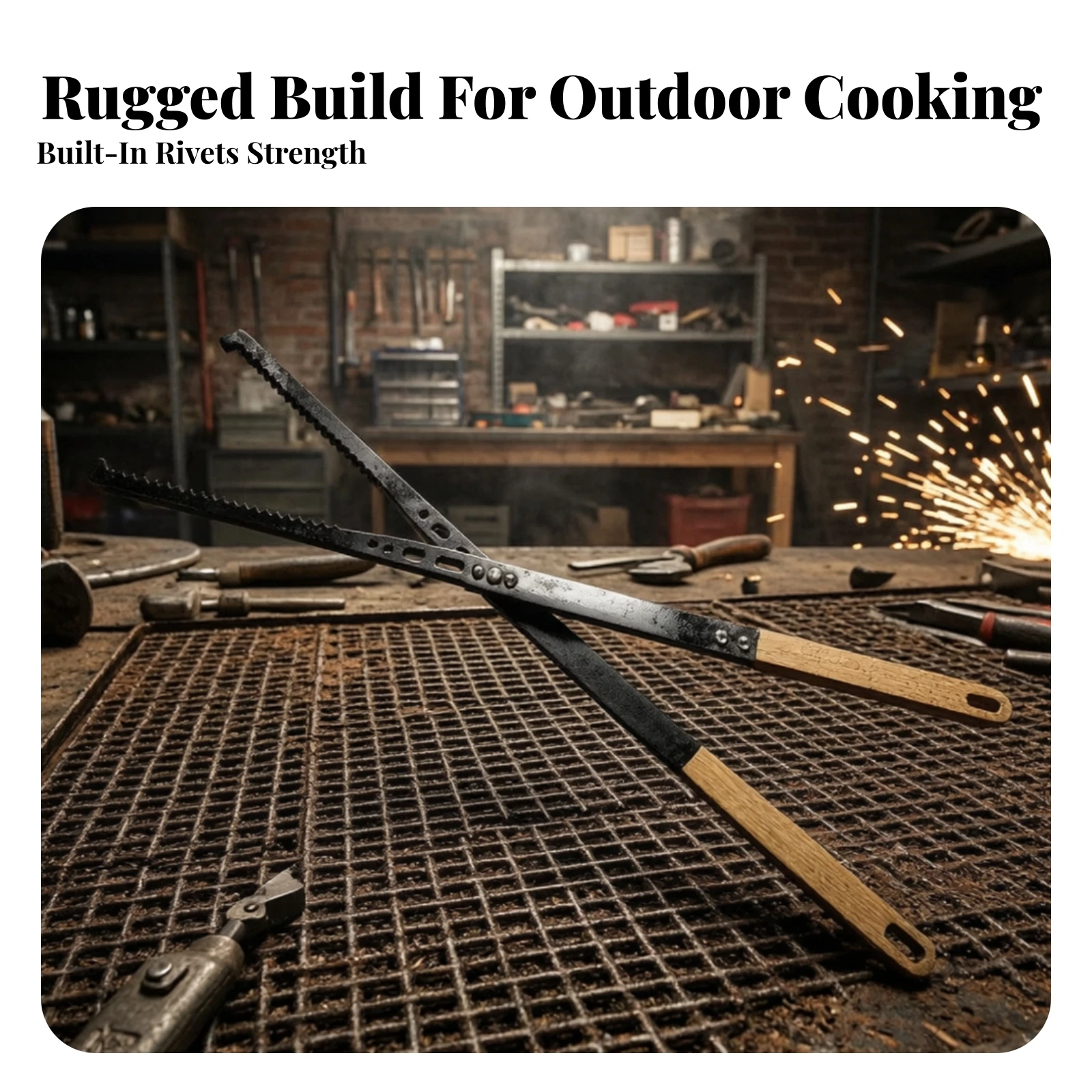 Firewood Tongs with Wood Handles Sturdy Fireplace Tongs with Serrated Gripping Surfaces Firewood Grabber Strong Grip Clamp Rust