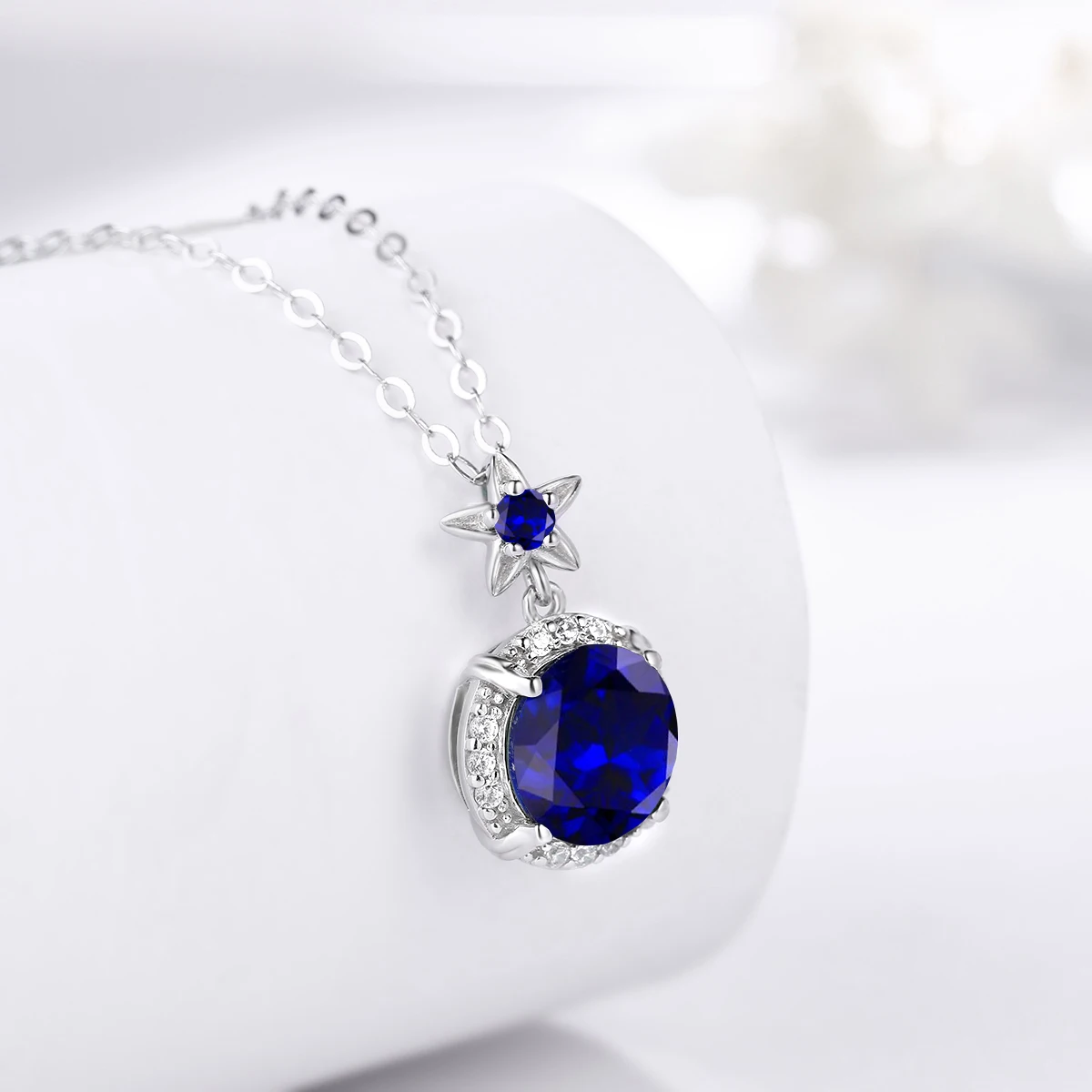 Newest Gorgeous Blue Sapphire 925 Silver Necklace Luxury Trend Flower Pendant 4ct 10mm Stone Engagement Jewelry High Quality Hot