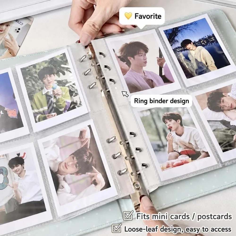 Polka Dot Piano Notizbuch aus PU-Leder, Loseblatt-Fotoalbum A5, Abnehmbarer Kpop-Idol-Fotokartenhalter, Fotokarten-Zubehör – Detail 9
